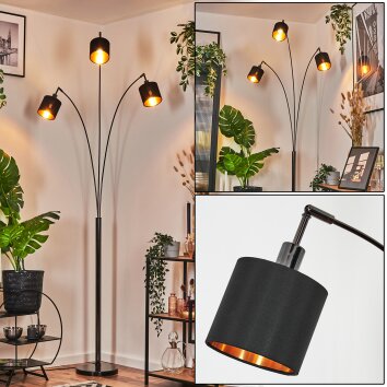 Alsen Lampadaire Chrome, Noir, 3 lumières