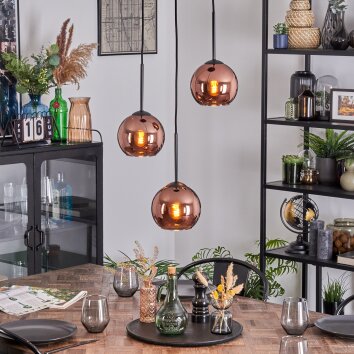 Koyoto Suspension, Boule lumineuse, Suspension grappe 30 cm Cuivré, 3 lumières