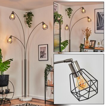 Yaak Lampadaire Nickel mat, Noir, Blanc, 3 lumières