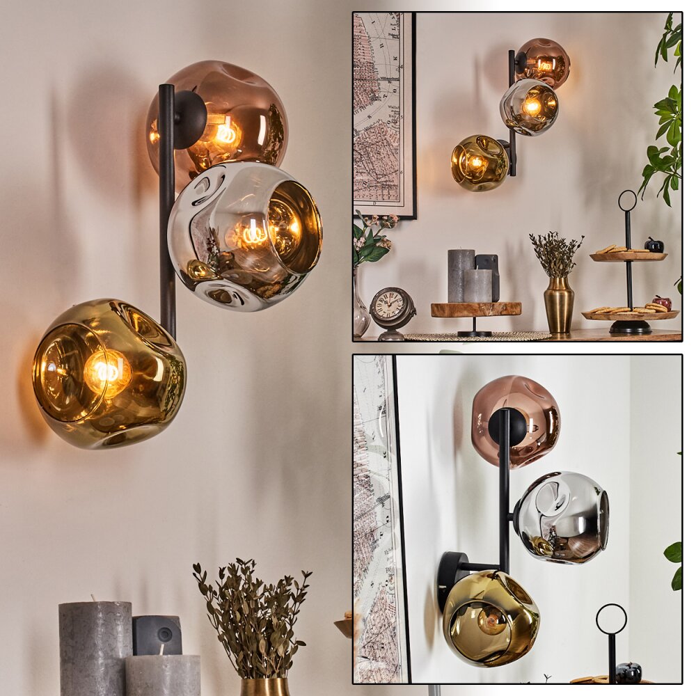 Ripoll Boule lumineuse, Applique murale Chrome, Or, Cuivré, Fumé, 3 lumières main product photo