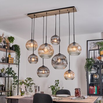 Ripoll Suspension, Boule lumineuse, Suspension Écru, Noir, 8 lumières