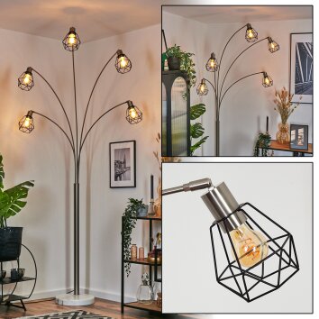 Yaak Lampadaire Nickel mat, Noir, Blanc, 5 lumières