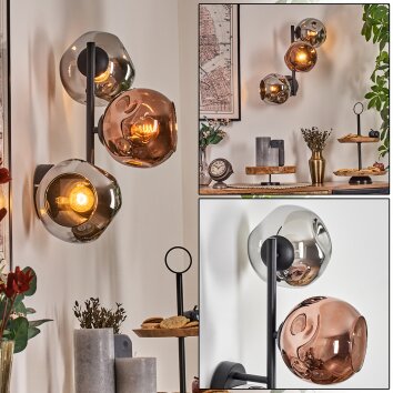 Ripoll Boule lumineuse, Applique murale Chrome, Cuivré, Fumé, 3 lumières