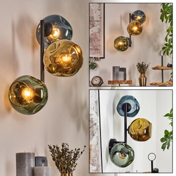 Ripoll Boule lumineuse, Applique murale Bleu, Or, Vert, 3 lumières