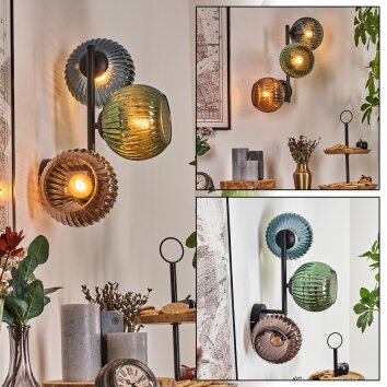Koyoto Boule lumineuse, Applique murale Bleu, Vert, Cuivré, 3 lumières
