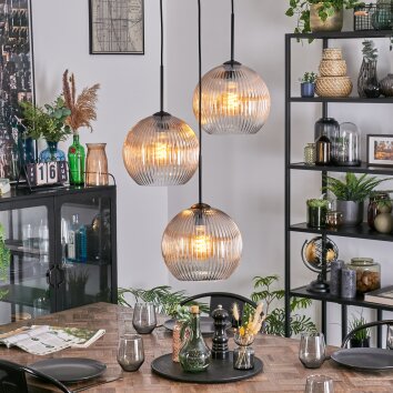 Koyoto Suspension, Boule lumineuse, Suspension grappe 30 cm Ambre, Clair, 3 lumières