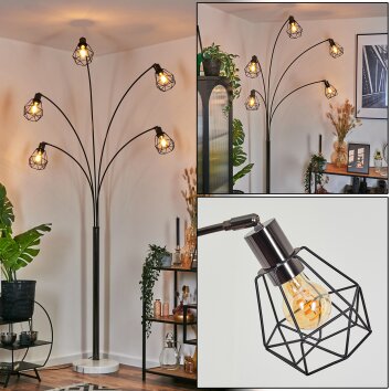 Yaak Lampadaire Chrome, Noir, Blanc, 5 lumières