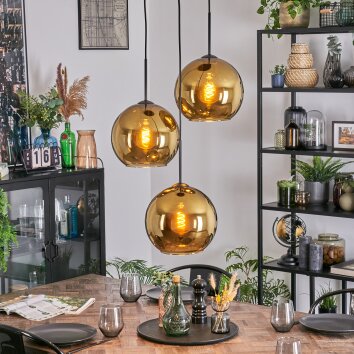 Koyoto Suspension, Boule lumineuse, Suspension grappe Or, 3 lumières