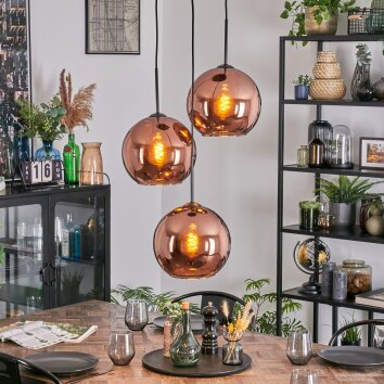 Koyoto Suspension, Boule lumineuse, Suspension grappe Cuivré, 3 lumières