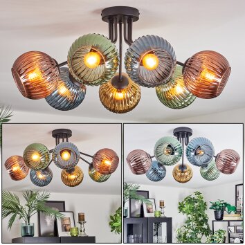 Koyoto Plafonnier, Boule lumineuse Bleu, Or, Vert, Cuivré, 7 lumières