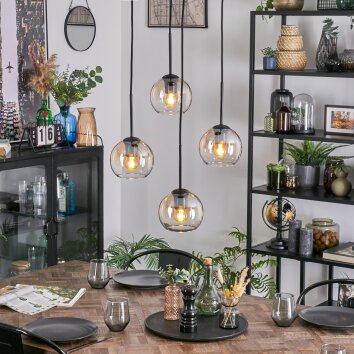 Koyoto Suspension, Boule lumineuse, Suspension grappe Ambre, Clair, 4 lumières
