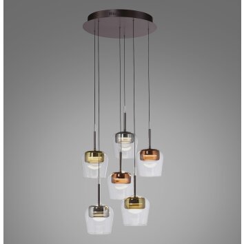 Q-Kon Suspension Paul Neuhaus Q-Serie LED Brun, 6 lumières, Télécommandes