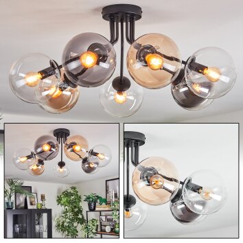 Gastor Plafonnier, Boule lumineuse Ambre, Clair, Fumé, 7 lumières
