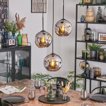 Ripoll Suspension, Boule lumineuse, Suspension grappe Chrome, Fumé, 3 lumières