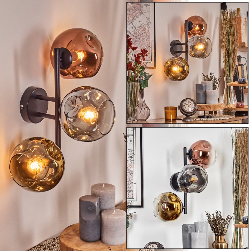 Ripoll Boule lumineuse, Applique murale Chrome, Or, Clair, Cuivré, Fumé, 3 lumières main product photo