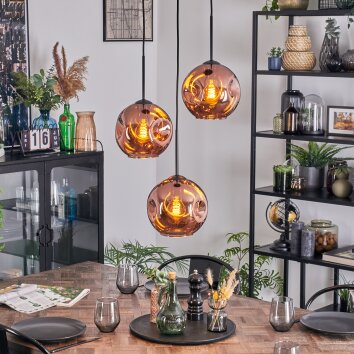 Ripoll Suspension, Boule lumineuse, Suspension grappe Cuivré, 3 lumières