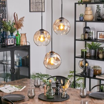 Ripoll Suspension, Boule lumineuse, Suspension grappe Ambre, Clair, 3 lumières