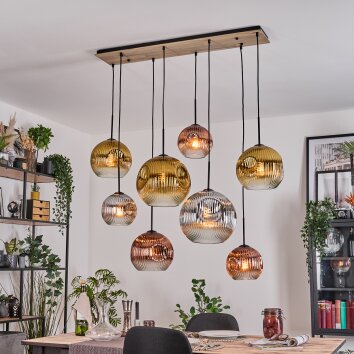 Ripoll Suspension, Boule lumineuse, Suspension Écru, Noir, 8 lumières