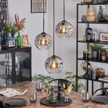 Ripoll Suspension, Boule lumineuse, Suspension grappe Clair, Fumé, 3 lumières