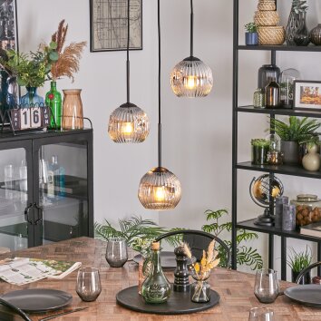 Ripoll Suspension, Boule lumineuse, Suspension grappe Chrome, Clair, Fumé, 3 lumières