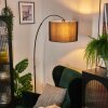 Soungou Lampadaire, Lampadaires arc Chrome, Noir, 1 lumière, Abat-jour en tissu
