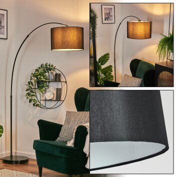 Soungou Lampadaire, Lampadaires arc Chrome, Noir, 1 lumière, Abat-jour en tissu