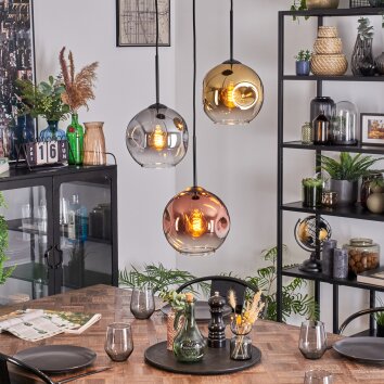 Ripoll Suspension, Boule lumineuse, Suspension grappe Chrome, Or, Clair, Cuivré, Fumé, 3 lumières