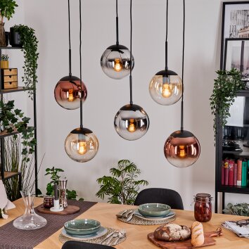 Gastor Suspension, Boule lumineuse, Suspension Ambre, Chrome, Clair, Cuivré, Fumé, 6 lumières