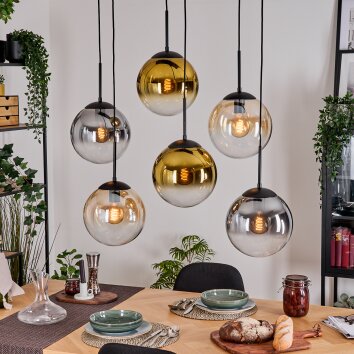 Gastor Suspension, Boule lumineuse, Suspension Ambre, Or, Clair, Fumé, 6 lumières