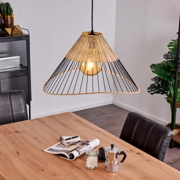 Suspension Shalo Bois clair, Noir, 1 lumière