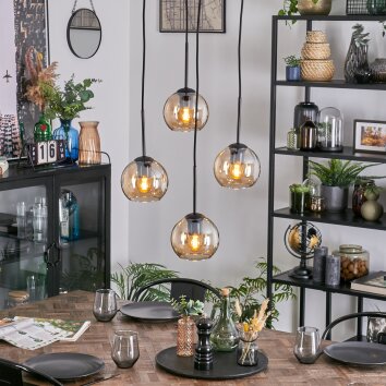 Koyoto Suspension, Boule lumineuse, Suspension grappe 35 cm Ambre, 4 lumières