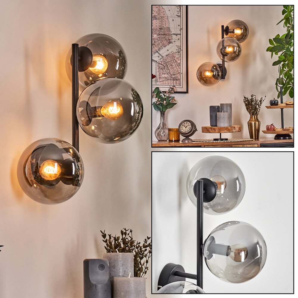 Gastor Boule lumineuse, Applique murale Fumé, 3 lumières main product photo