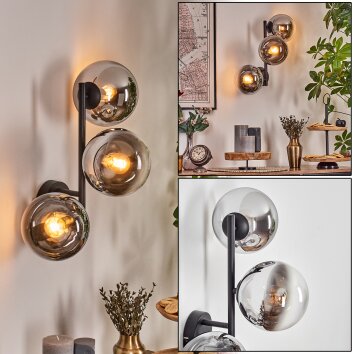 Gastor Boule lumineuse, Applique murale Chrome, Clair, Fumé, 3 lumières