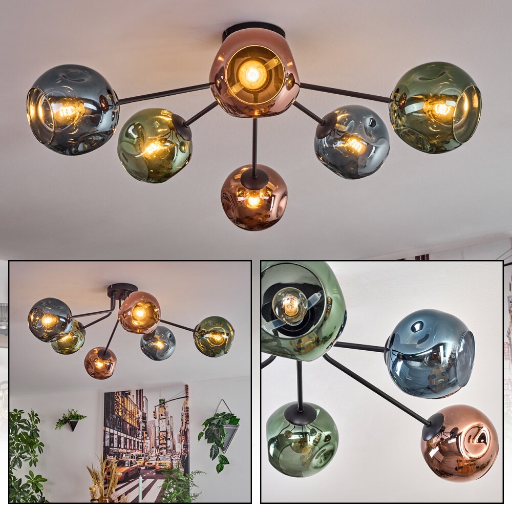 Ripoll Plafonnier, Boule lumineuse Bleu, Vert, Cuivré, 6 lumières main product photo