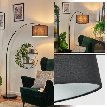 Bassagoda Lampadaire, Lampadaires arc Noir, 1 lumière, Abat-jour en tissu