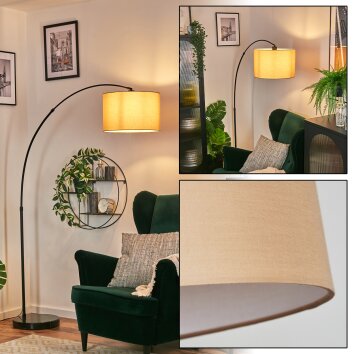 Soungou Lampadaire, Lampadaires arc Noir, 1 lumière, Abat-jour en tissu