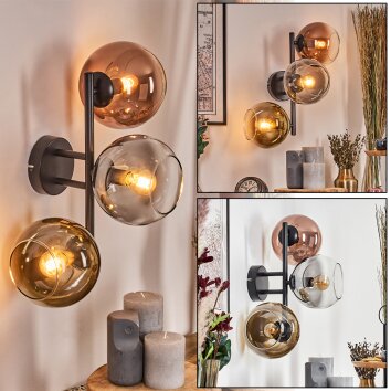 Koyoto Boule lumineuse, Applique murale Or, Clair, Cuivré, Fumé, 3 lumières