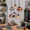 Gastor Suspension, Boule lumineuse, Suspension Ambre, Chrome, Clair, Cuivré, Fumé, 6 lumières