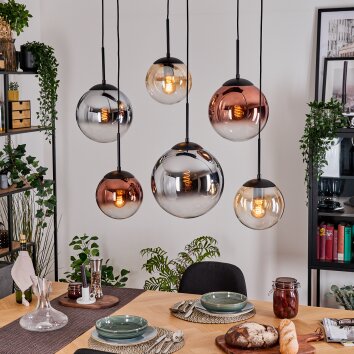 Gastor Suspension, Boule lumineuse, Suspension Ambre, Chrome, Clair, Cuivré, Fumé, 6 lumières