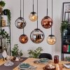 Gastor Suspension, Boule lumineuse, Suspension Ambre, Chrome, Cuivré, Fumé, 6 lumières
