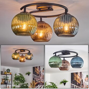 Koyoto Plafonnier, Boule lumineuse 37 cm Bleu, Vert, Cuivré, 3 lumières