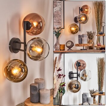 Koyoto Boule lumineuse, Applique murale Chrome, Or, Clair, Cuivré, Fumé, 3 lumières