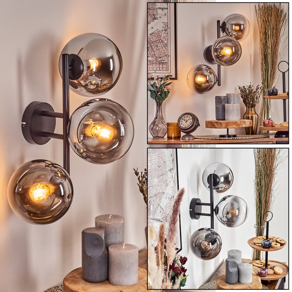 Gastor Boule lumineuse, Applique murale Chrome, Clair, Fumé, 3 lumières main product photo
