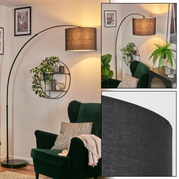 Bassagoda Lampadaire, Lampadaires arc Noir, 1 lumière, Abat-jour en tissu