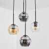 Ripoll Suspension, Boule lumineuse, Suspension grappe Ambre, Clair, Fumé, 4 lumières