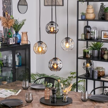 Ripoll Suspension, Boule lumineuse, Suspension grappe Ambre, Clair, Fumé, 4 lumières