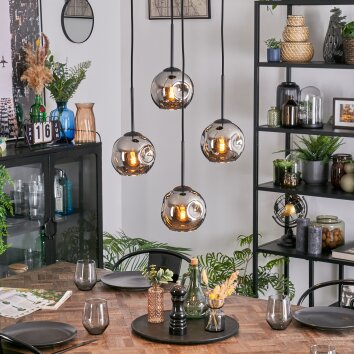 Ripoll Suspension, Boule lumineuse, Suspension grappe Chrome, Fumé, 4 lumières