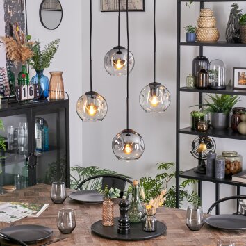 Ripoll Suspension, Boule lumineuse, Suspension grappe Ambre, Clair, Fumé, 4 lumières
