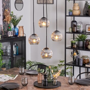 Ripoll Suspension, Boule lumineuse, Suspension grappe Chrome, Clair, Fumé, 4 lumières