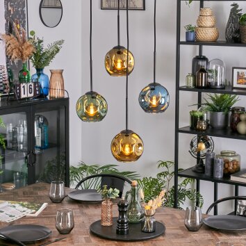 Ripoll Suspension, Boule lumineuse, Suspension grappe Bleu, Or, Vert, 4 lumières